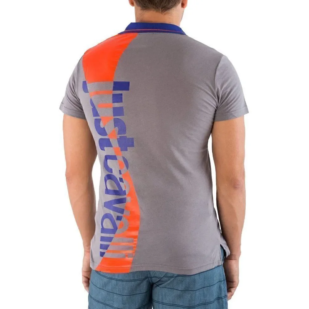 Just Cavalli Men Short Sleeve Gray Logo Print Cotton Beach Polo Shirt Tee US XS - Picture 2 of 5